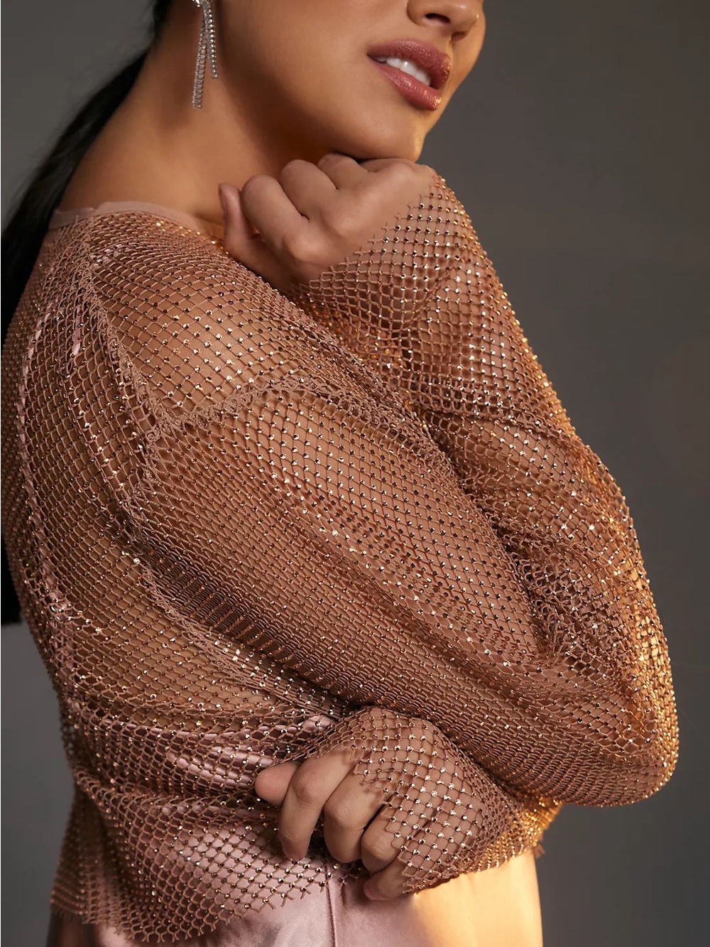 Dolan Women’s Rose Gold Tan Jeweled Sequin Overlay Size M